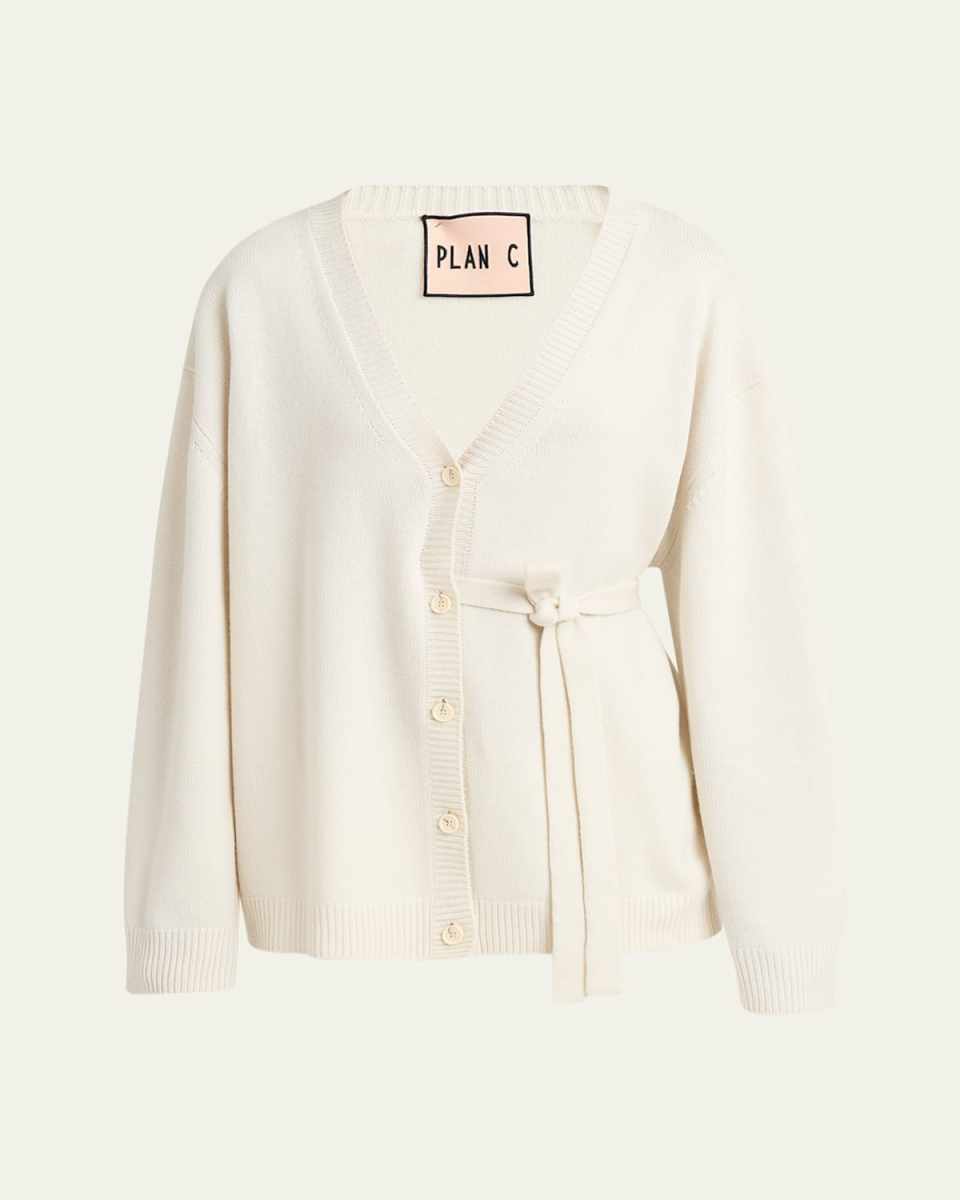 Waist-Tie V-Neck Cashmere Cardigan